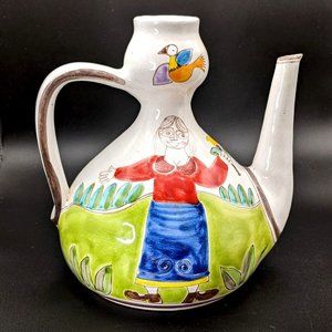 1960s ITALIAN DeSimone HAND-Painted Ceramic Jug SIGNED Italy Pitcher  MCM Decant